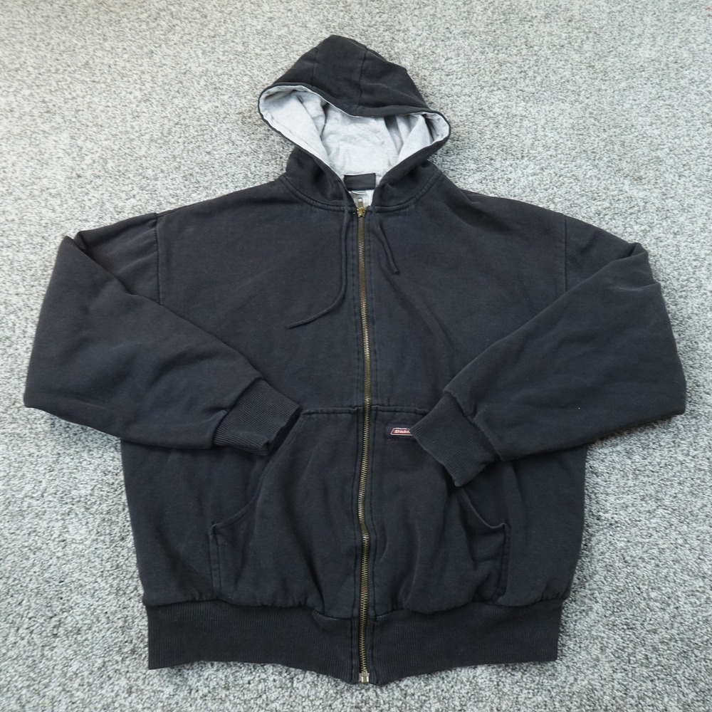 Dickies Hoodie Mens XL Black Full Zip Thermal Hood Fleece Sweatshirt Jacket Work
